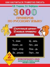 Обложка для книги 3000 примеров по русскому языку. Крупный шрифт. Новые примеры. 2 класс
