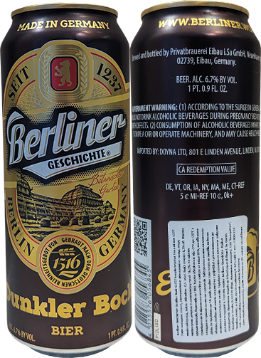 Пиво Eibau Berliner Geschichte Dunkler Bock в банке 0,5 литра